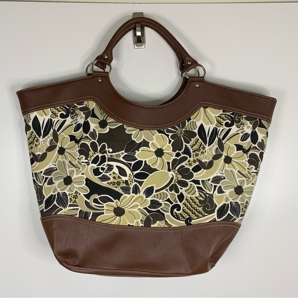 Croft & Barrow Large Floral Tote Bag, Brown and Cream